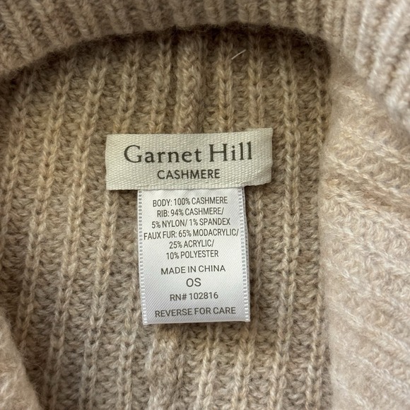 Garnet Hill 100%‎ Cashmere Beanie Hat Faux Fur Pom One Size Quite Luxury main image 5